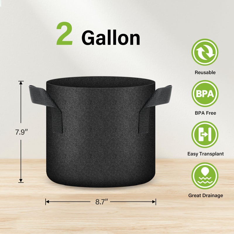 HealSmart Plant Grow Bags 2 Gallon, Tomoato Planter Pots 5-Pack with Handles, Aeration Nonwoven Fabric, Heavy Duty Gardening Planter for Vegetable, Herbs and Flowers, Black 2024 Version - Image 2